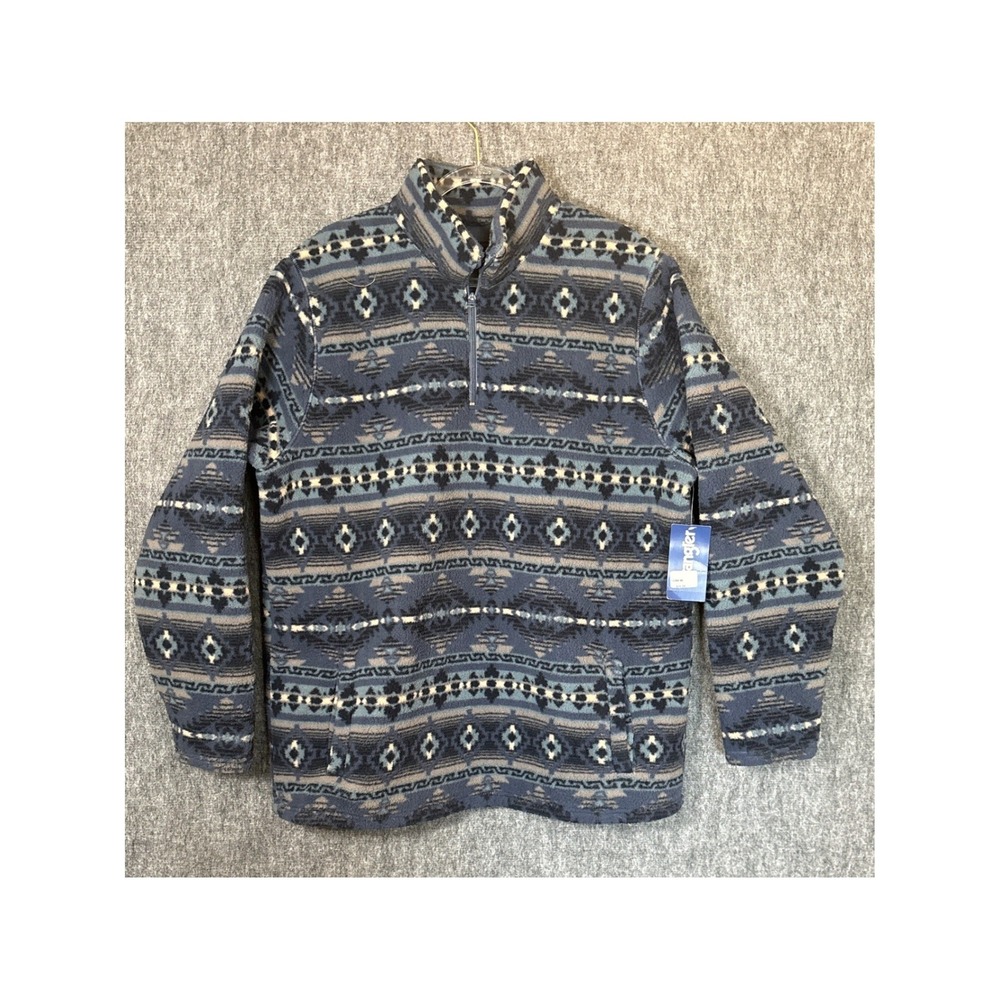 Wrangler‎ Mens Blue Southwestern Geometric Fleece Quarter Zip Pullover Large NEW